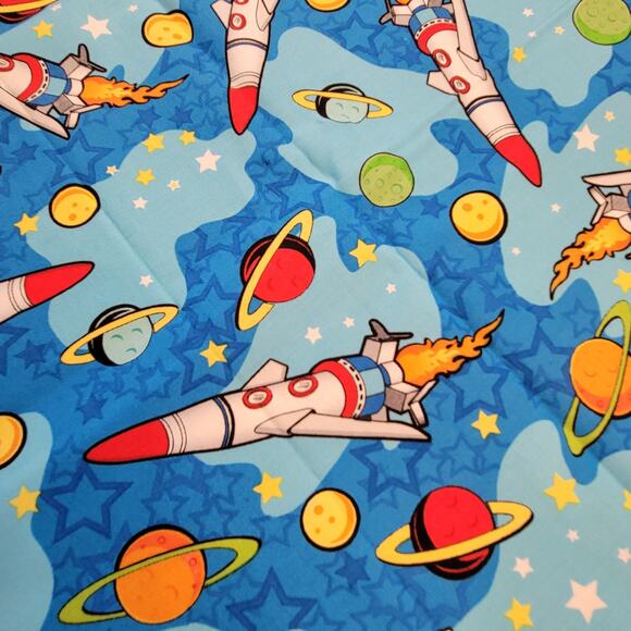Cotton Fabric Rockets Planets Stars Space 1 Yard x 43" Hi-Fashion Fabrics - Picture 10 of 11
